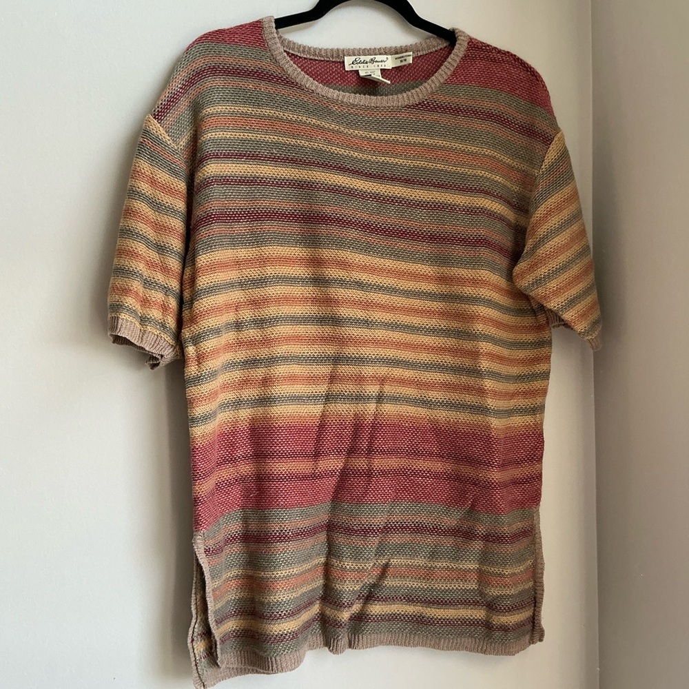 Vintage Eddie Bauer Colorful Striped Shortsleeved Chunky Knit Sweater